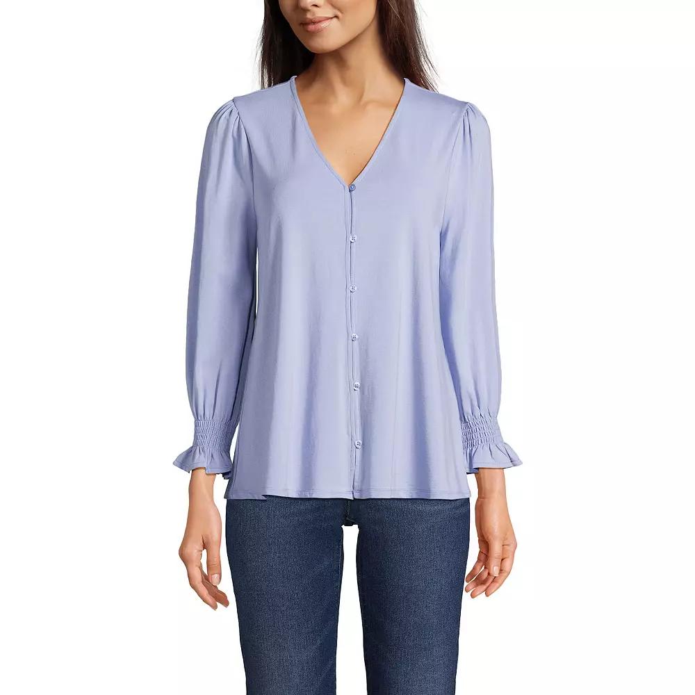 Women's Lands' End 3/4 Sleeve Lightweight Jersey Button Front Top,  Product Image