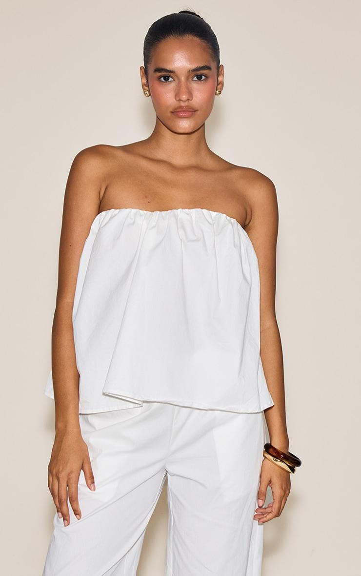  Cream Cotton Woven Ruched Floaty Bandeau Top Product Image