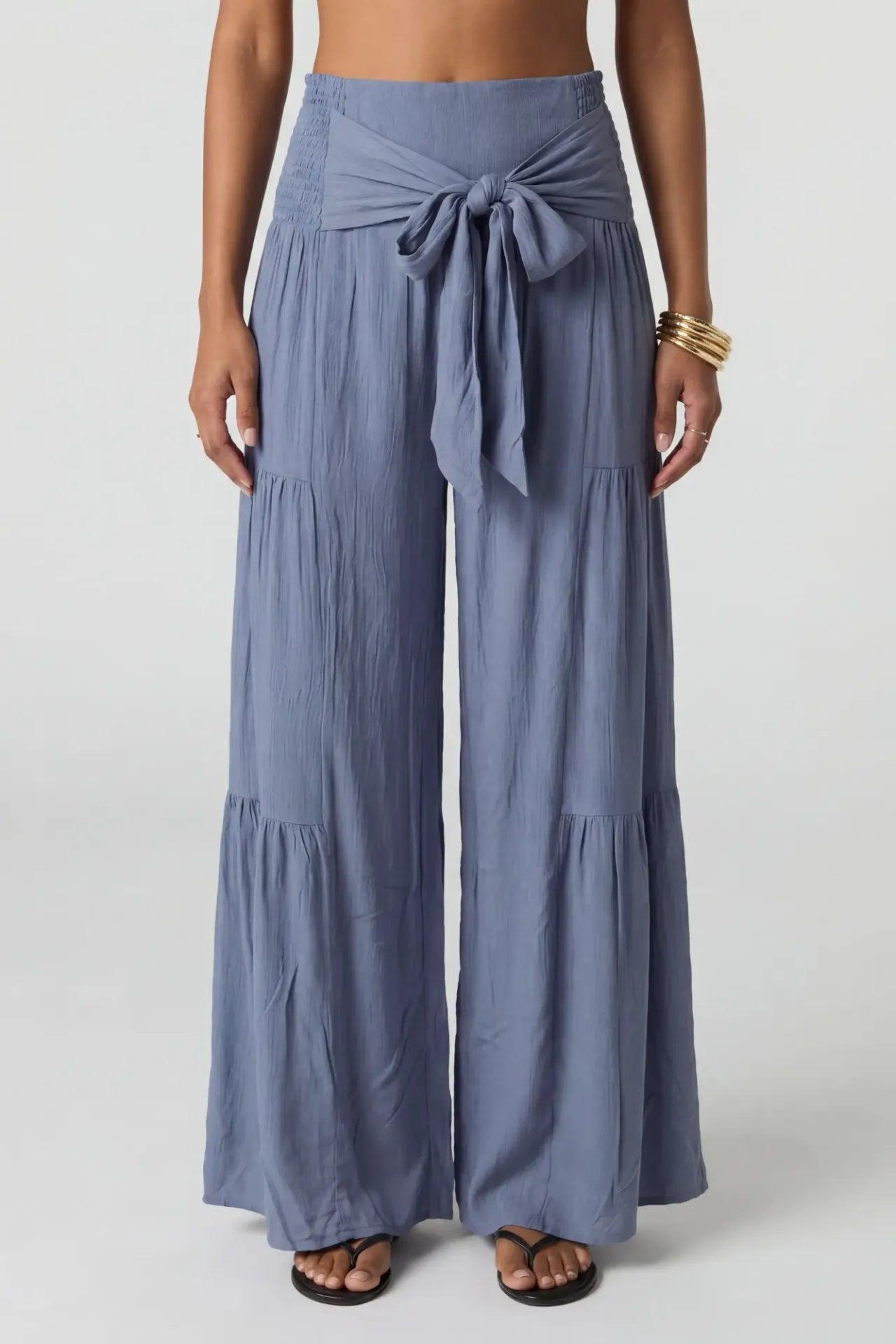 Tie Waist Tiered Palazzo Pant Female Product Image