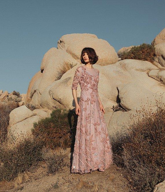 Mac Duggal Illusion Neck Embroidered A Line Gown Product Image