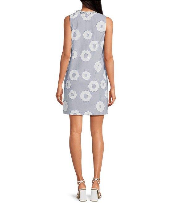 Trina Turk Amala Cassis Cotton Floral Print Ruffle V-Neck Sleeveless Bow Dress Product Image