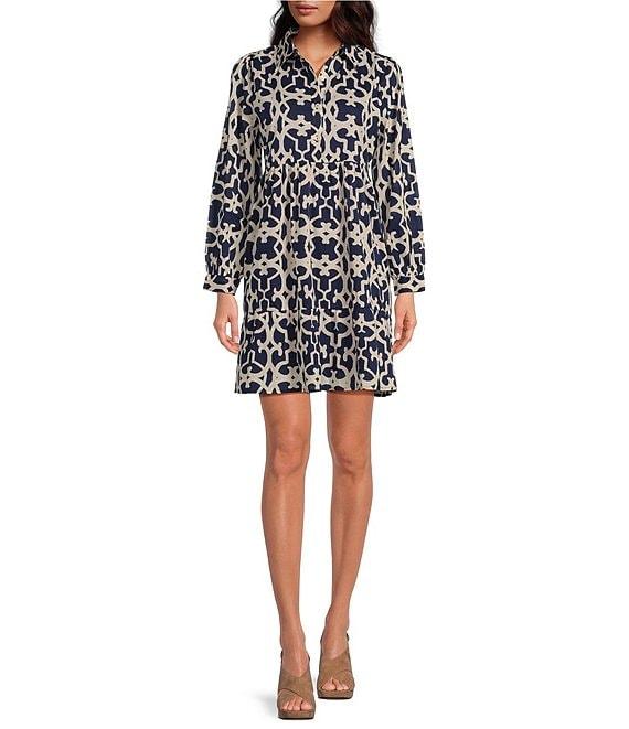 Ro's Garden Romy Printed Woven Collar Neck 3/4 Sleeve Mini Dress Product Image