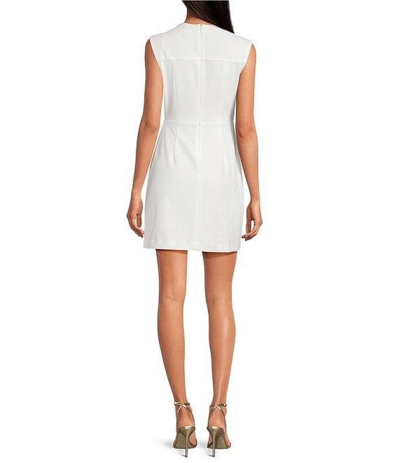 BCBG Scuba Crepe Square Neck Cap Sleeve Button Mock Two Piece Mini Dress Product Image