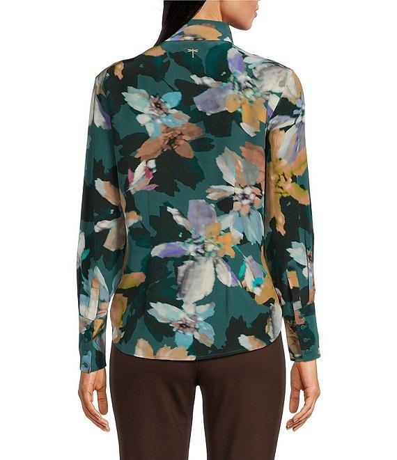 tyler boe Chloe Silk Watercolor Floral Print Point Collar Long Sleeve Button Front Shirt Product Image