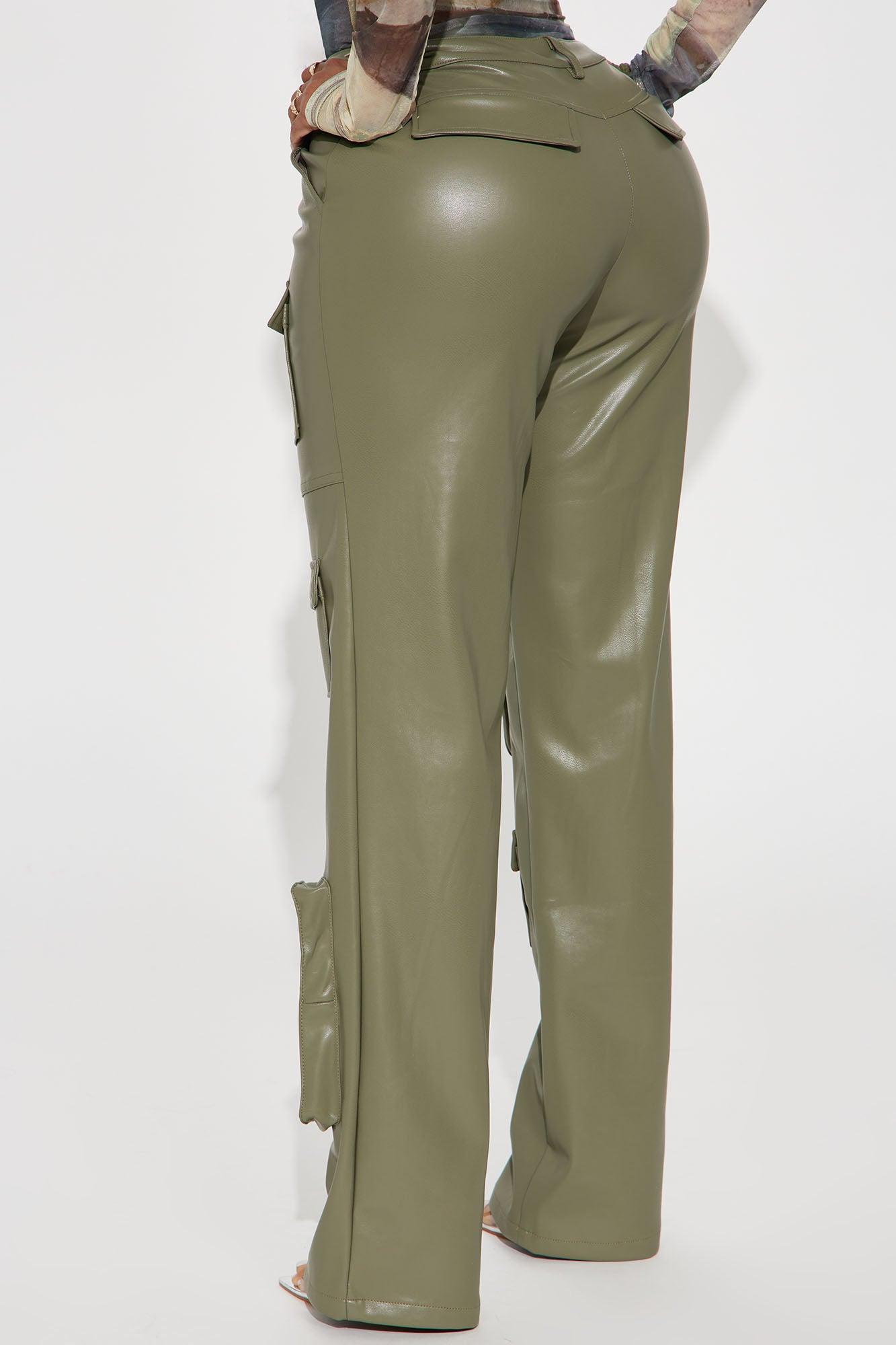 Never Too Late Faux Leather Cargo Pant - Olive Product Image