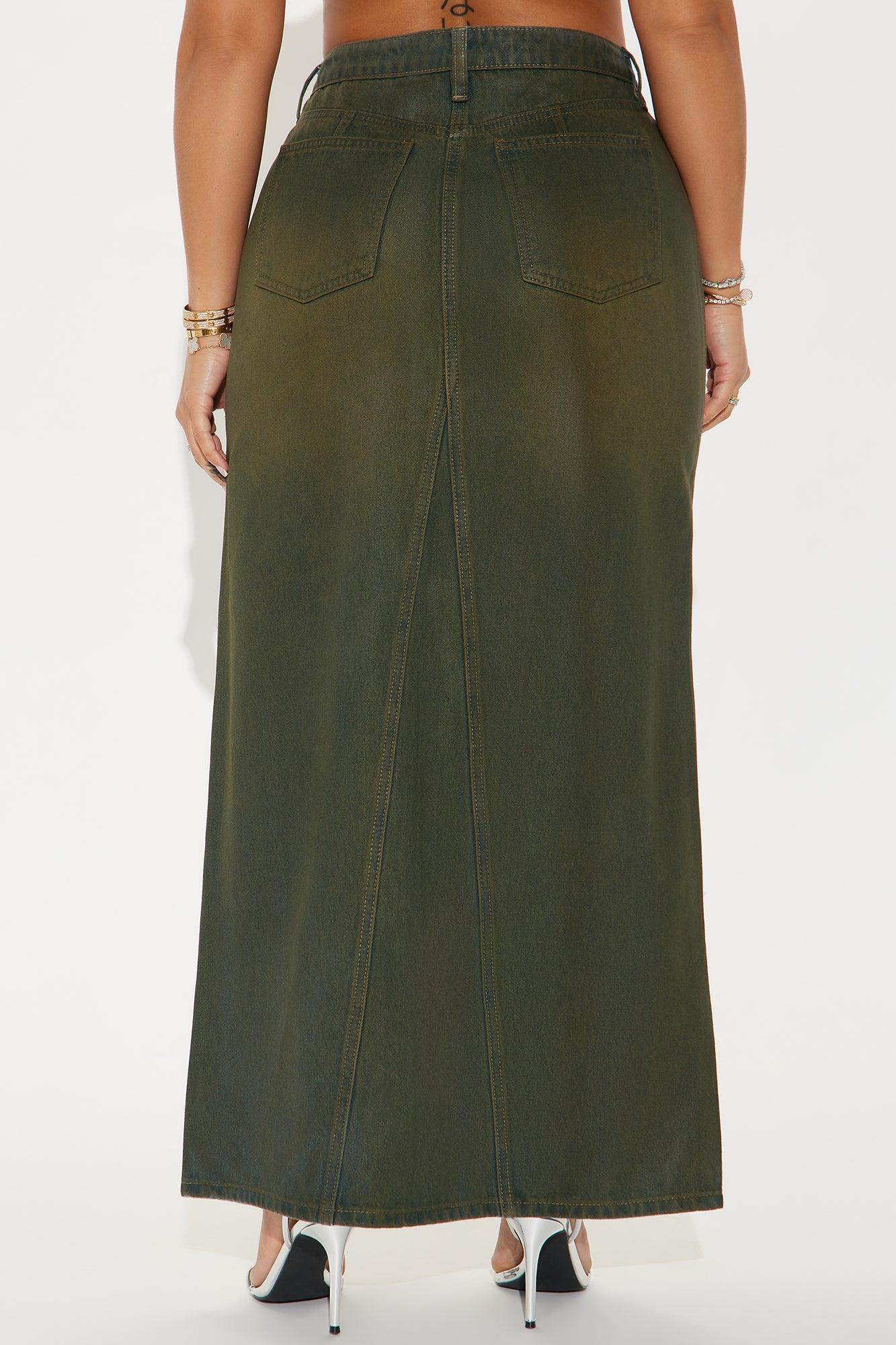 Lone Pine Coated Denim Maxi Skirt - Olive Product Image