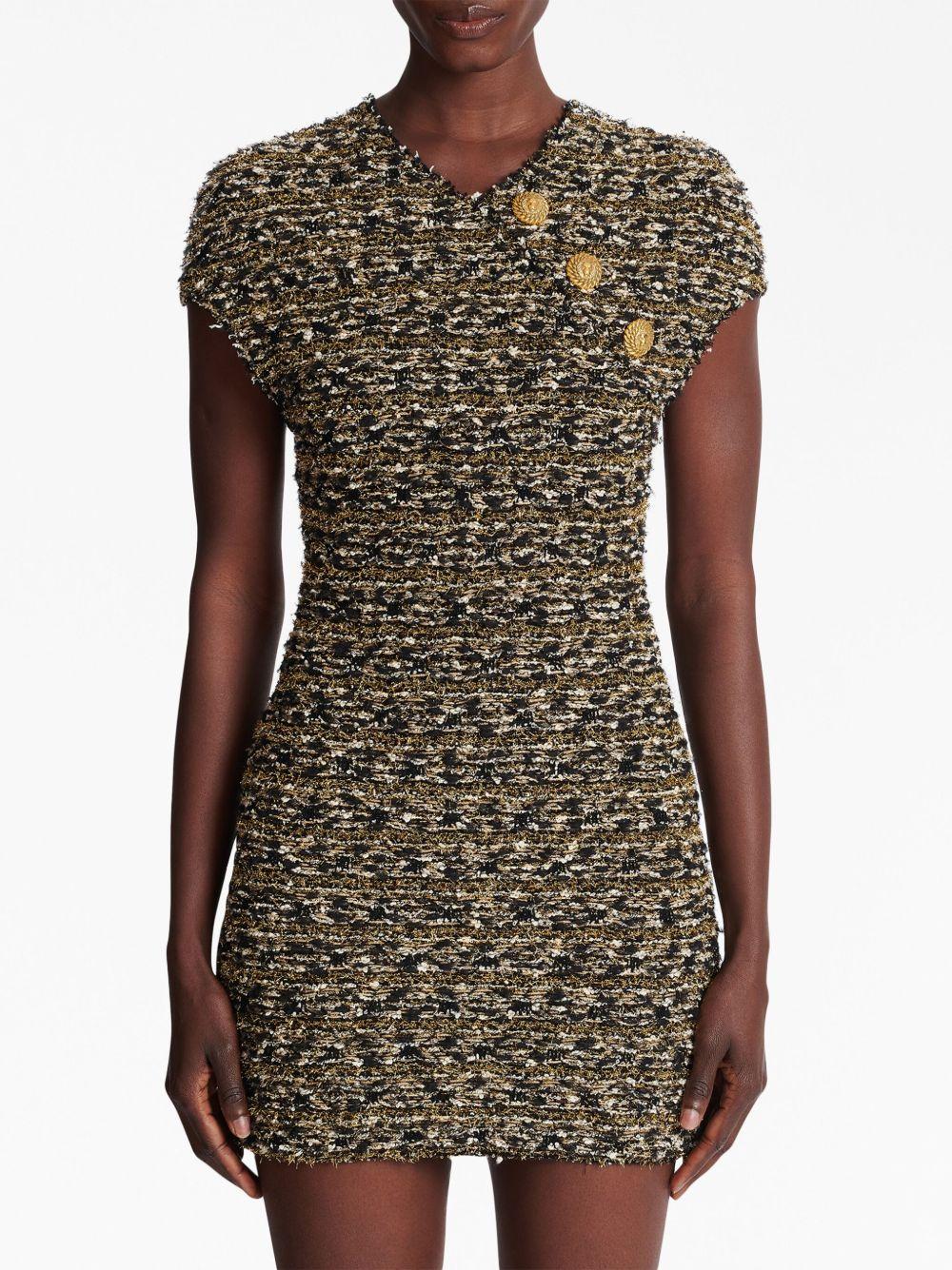 BALMAIN Button-embellished Metallic Bouclé-tweed Mini Dress In Black Gold Product Image