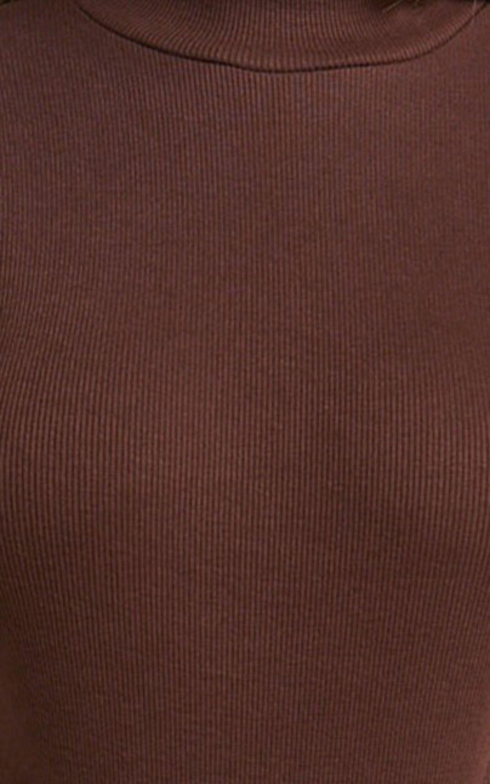 Isabela Bodysuit - High Neck Long Sleeve Ribbed Bodysuit in Brown Product Image