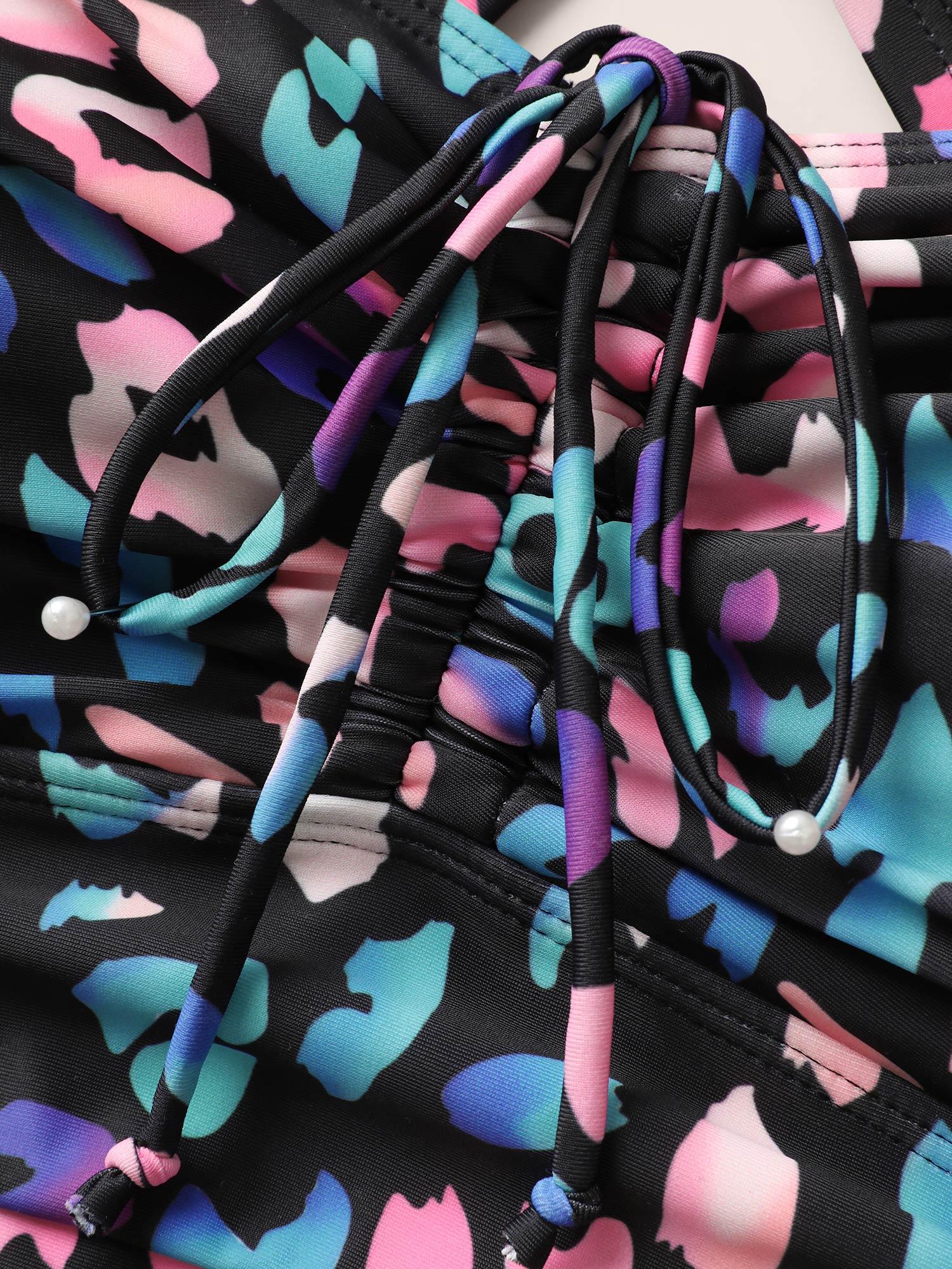 Leopard Print Gathered Knotted One Piece Swimsuit Female Product Image