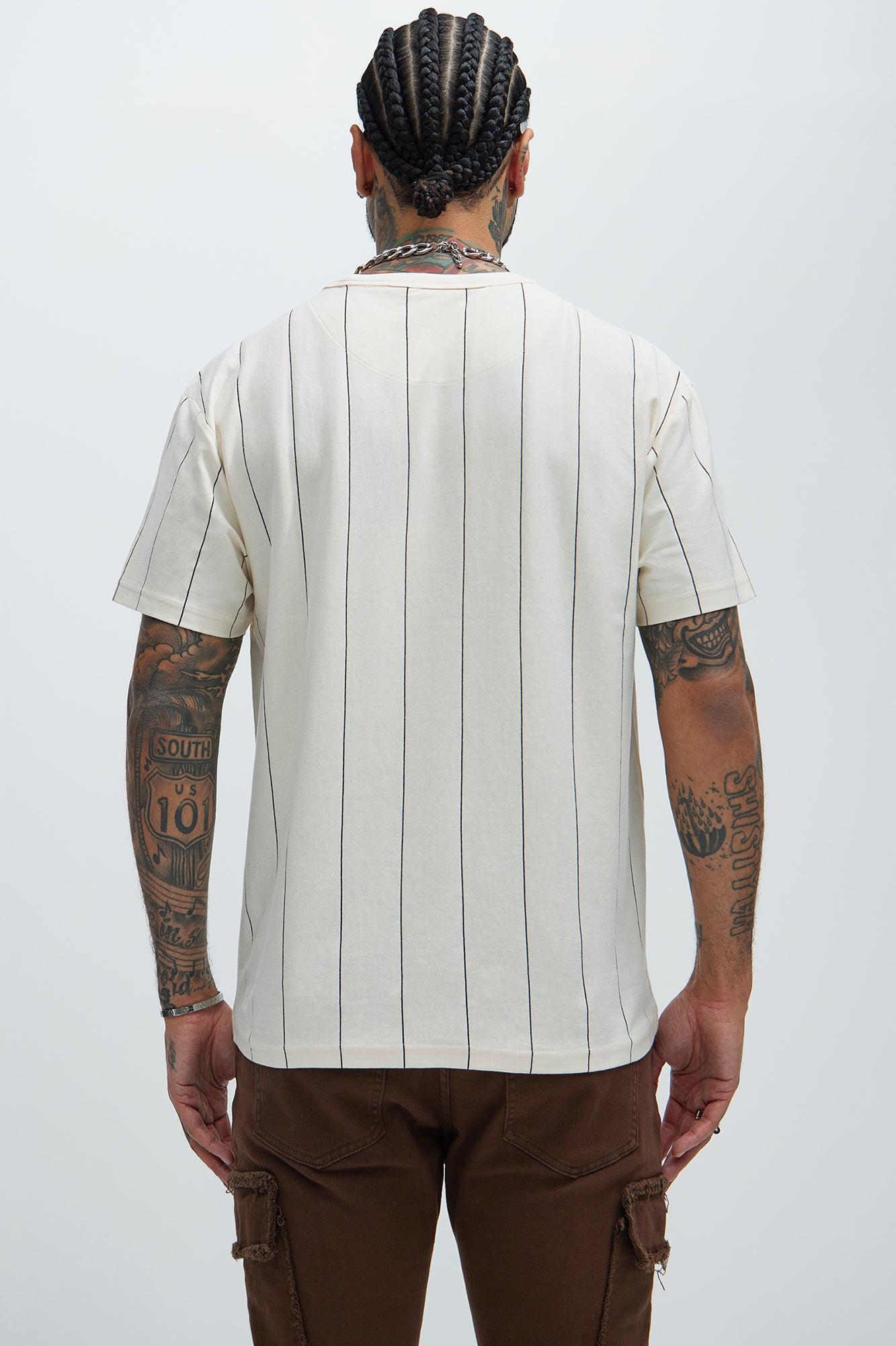 Vertical Striped Short Sleeve Tee - Off White Product Image