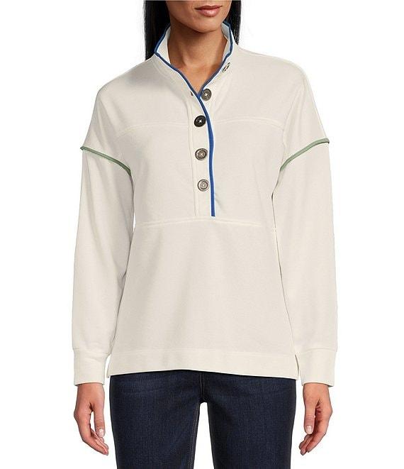 Westbound Long Sleeve Half Button Front Contrast Trim Top Product Image