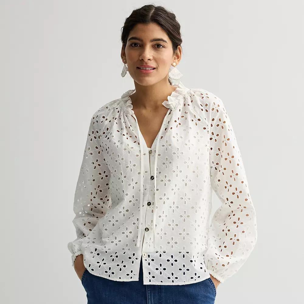 Women's Nine West Ruffle Collar Blouse, Size: Large, White Knight Product Image
