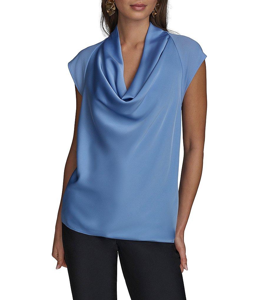 Donna Karan Mixed Media Cowl Neck Cap Sleeve Top Product Image