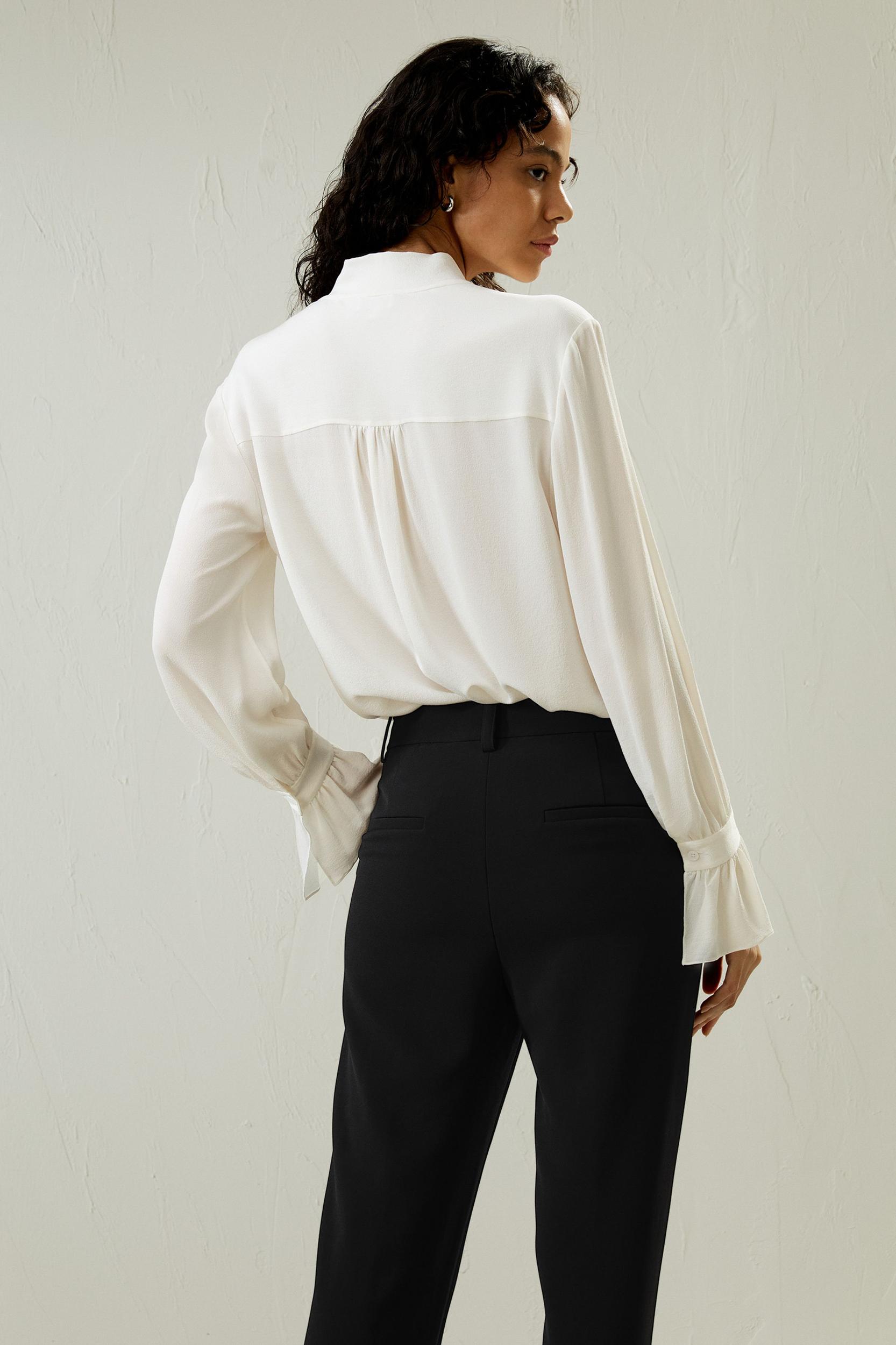 LILYSILK Womens Silk Shirt Long Sleeve Blue 100% Grade 6A Silk Lightweight Ribbon Tops XXS Product Image