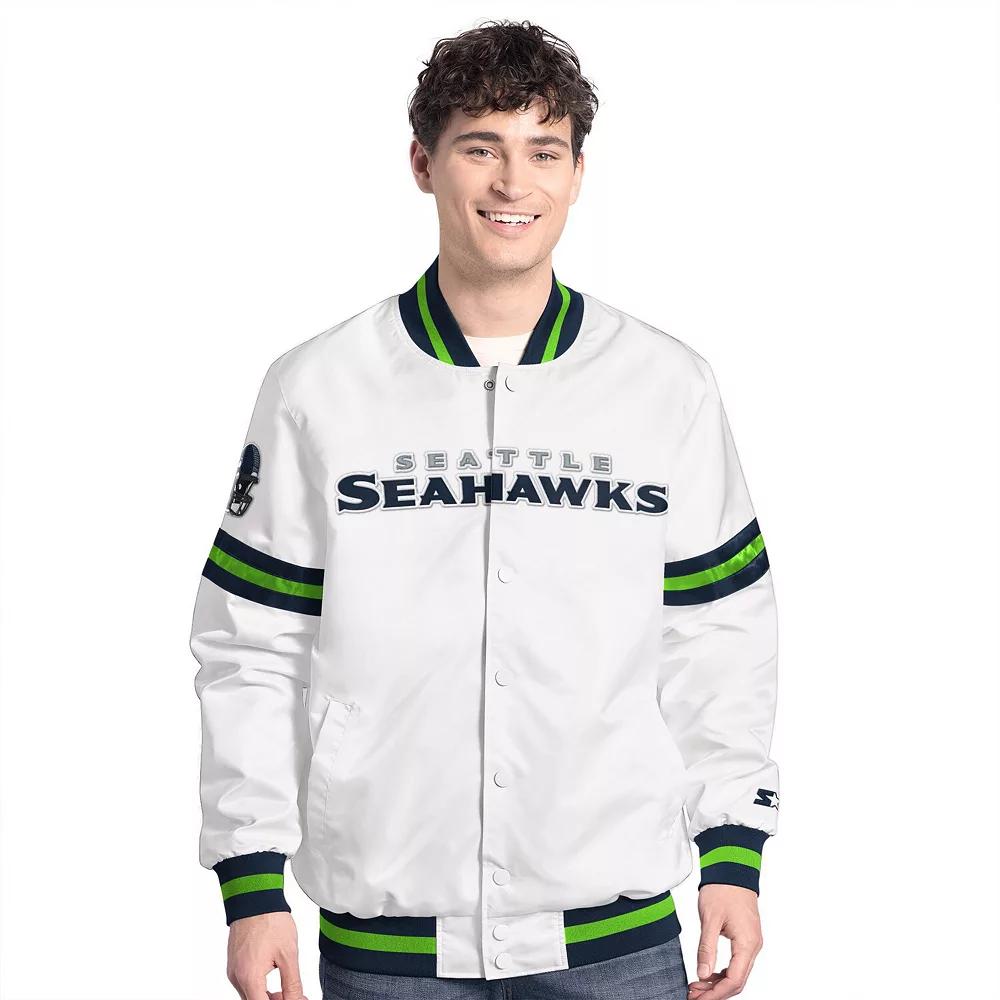 Men's Starter  White Seattle Seahawks Scout Full-Snap Varsity Jacket, Size: Medium Product Image