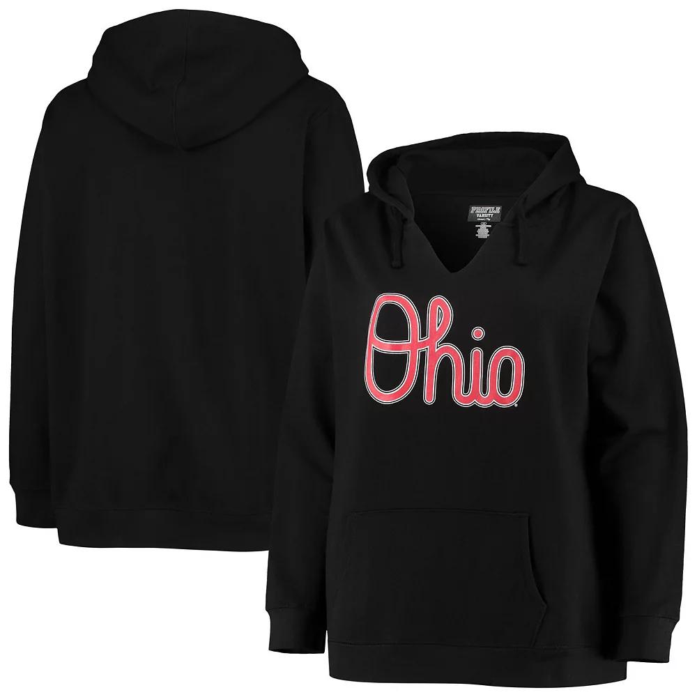 Women's Black Ohio State Buckeyes Plus Size Notch Neck Team Pullover Hoodie, Size: 1XL Product Image
