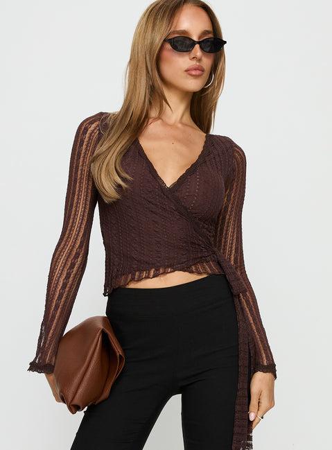 Tevon Wrap Long Sleeve Top Brown Product Image