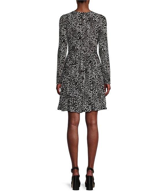 MICHAEL Michael Kors Modern Ocelot Print V-Neck Long Sleeve Mini Dress Product Image