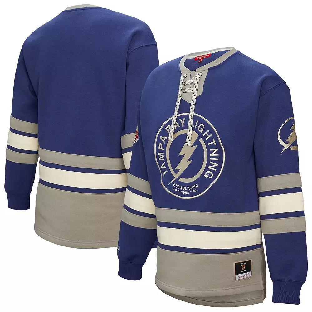 Women's Mitchell & Ness Blue Tampa Bay Lightning Heritage Lace-Up Pullover Sweatshirt,  Product Image