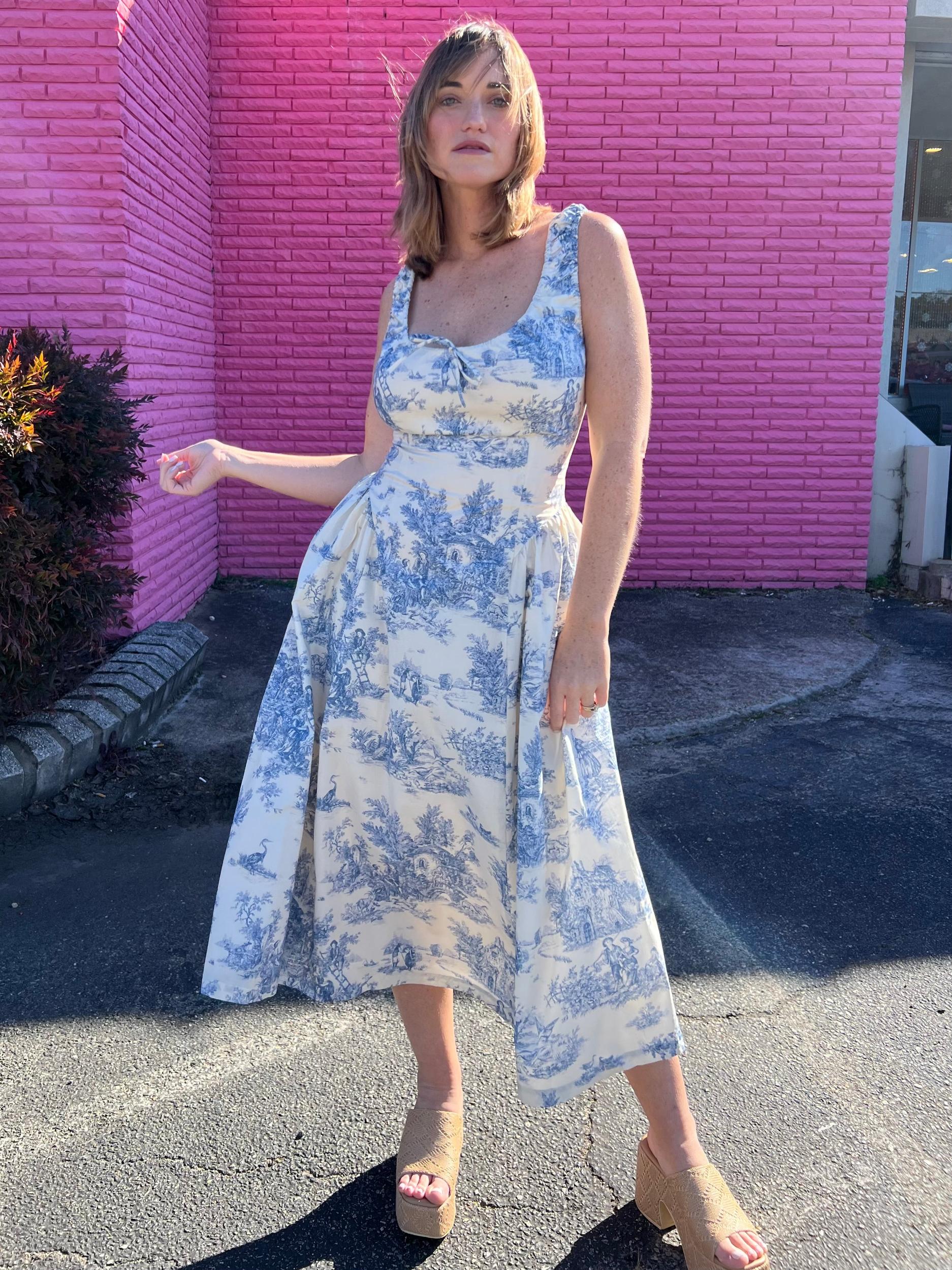 French Cottage Toile Print Midi Dress Product Image