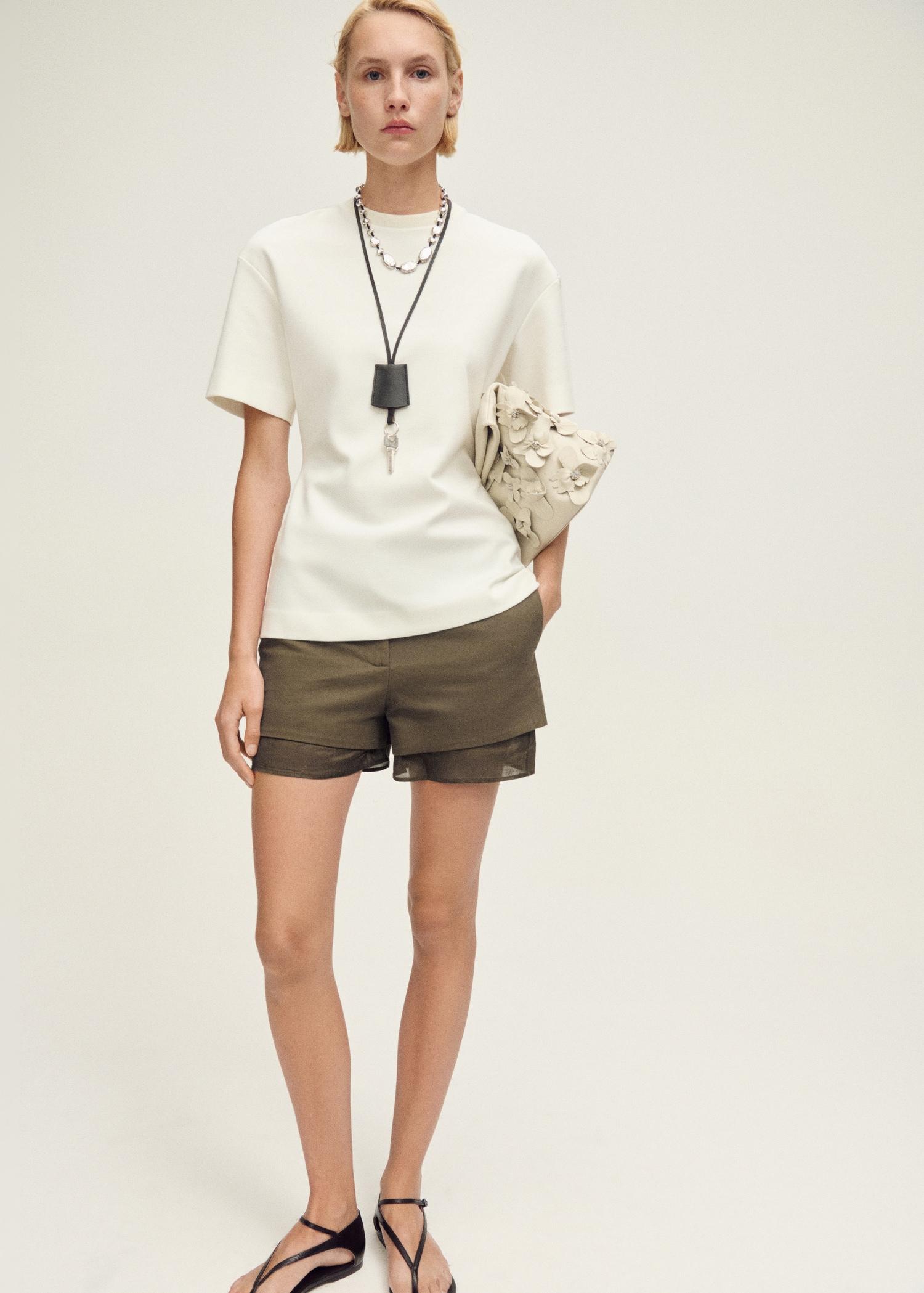 Combined linen-blend shorts - Women | MANGO USA Product Image