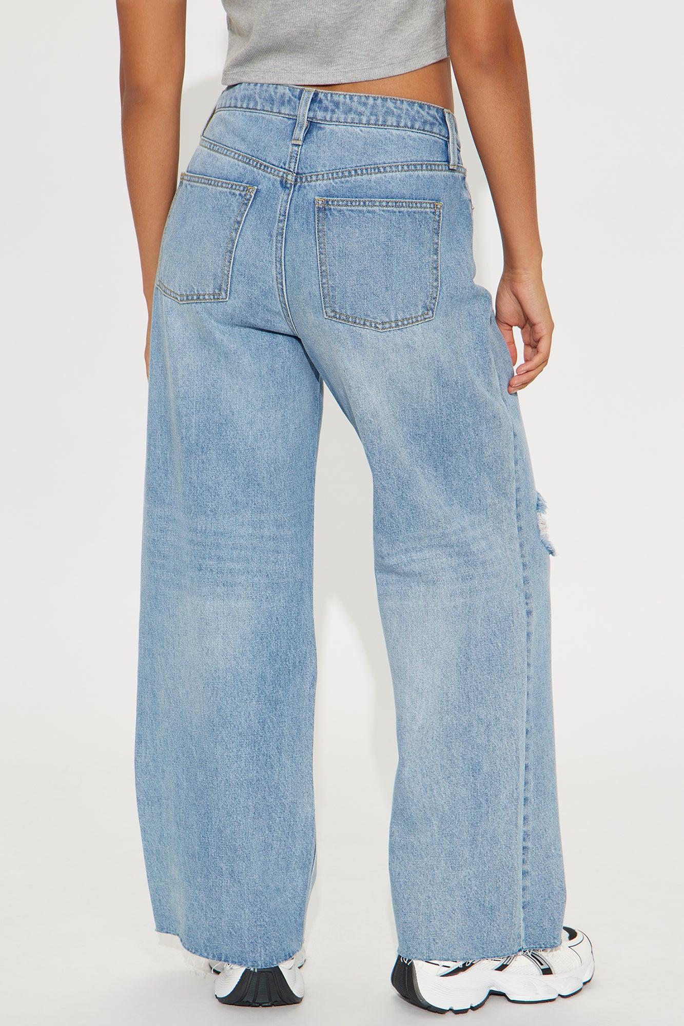 Petite Tough Love Baggy Ripped Straight Leg Jean - Medium Wash Female Product Image