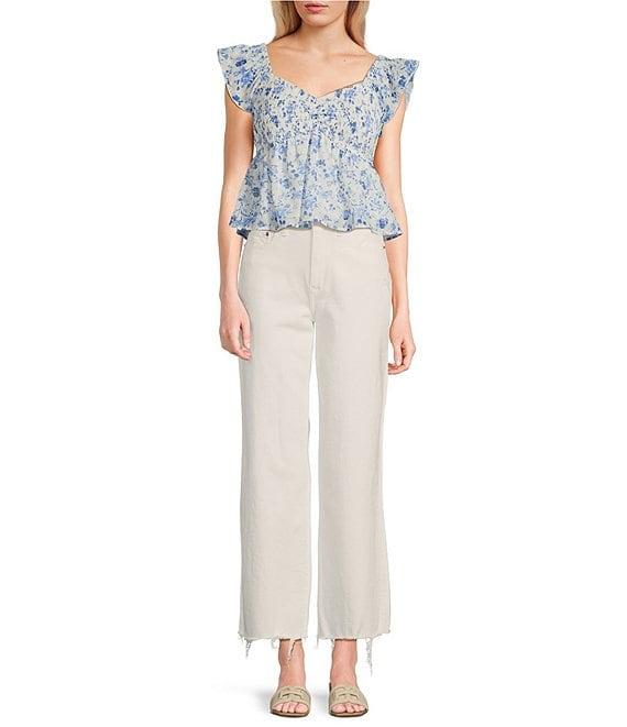 Honey & Sparkle Printed Chiffon Smocked Butterfly Sleeve Babydoll Top Product Image