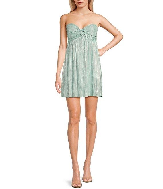 Honey and Rosie Pleated Foil Strapless Sweetheart Neck Twist Front Lace-Up Back Dress Product Image