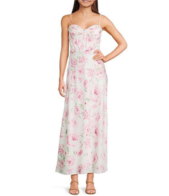 B. Darlin Floral Print Sweetheart Neck Bustier Maxi Dress Product Image