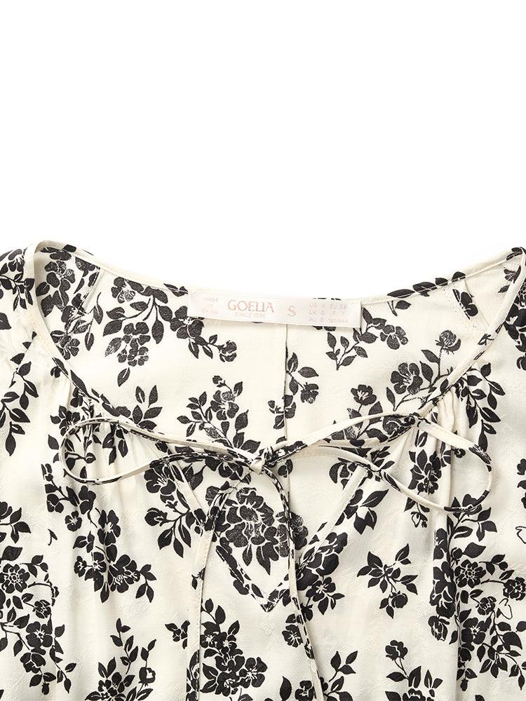 Camellia Print Gathered Waist Women Midi Dress Product Image