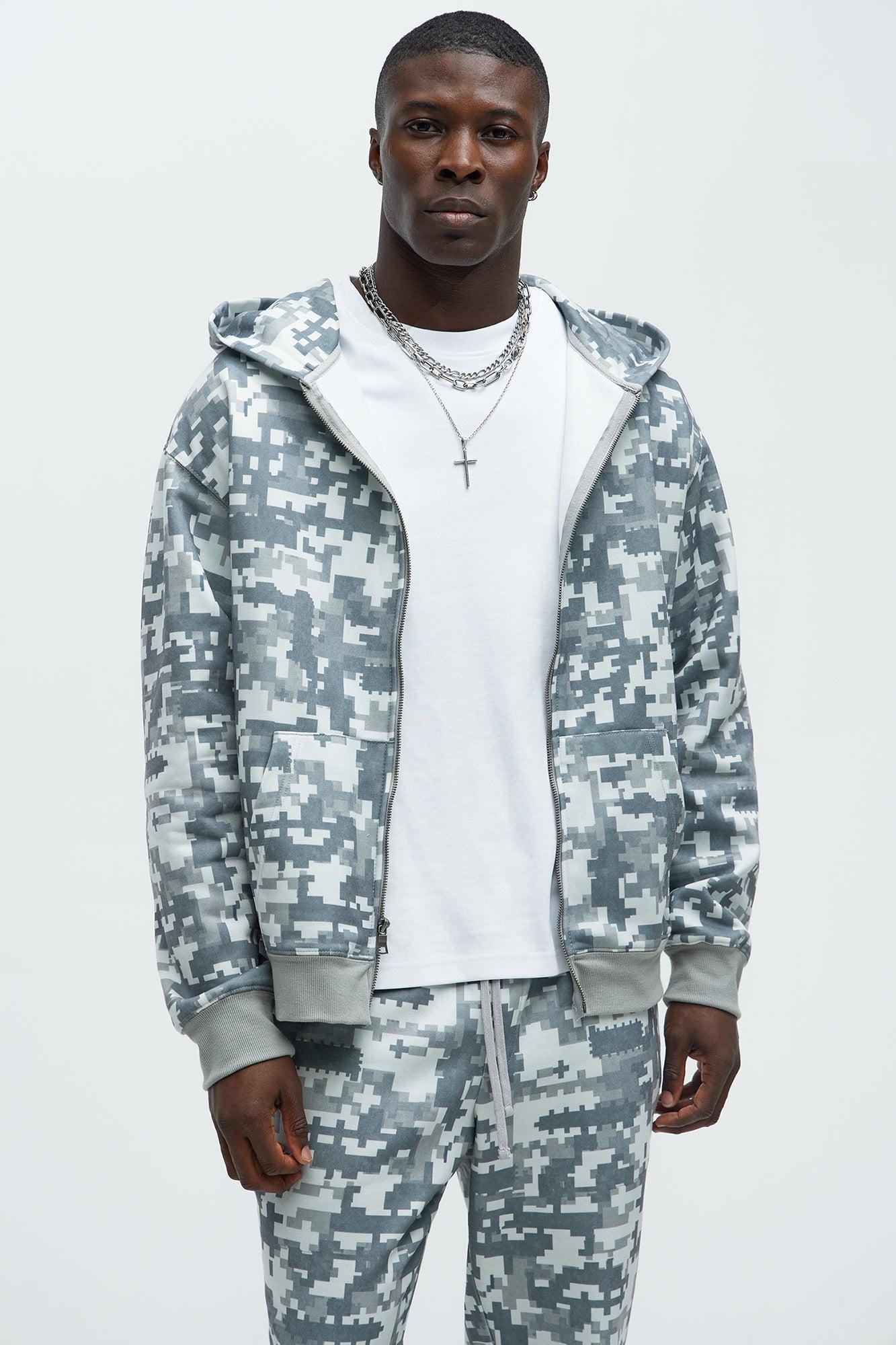 Digi Camo Oversized Zip Up Hoodie - Grey/combo Product Image