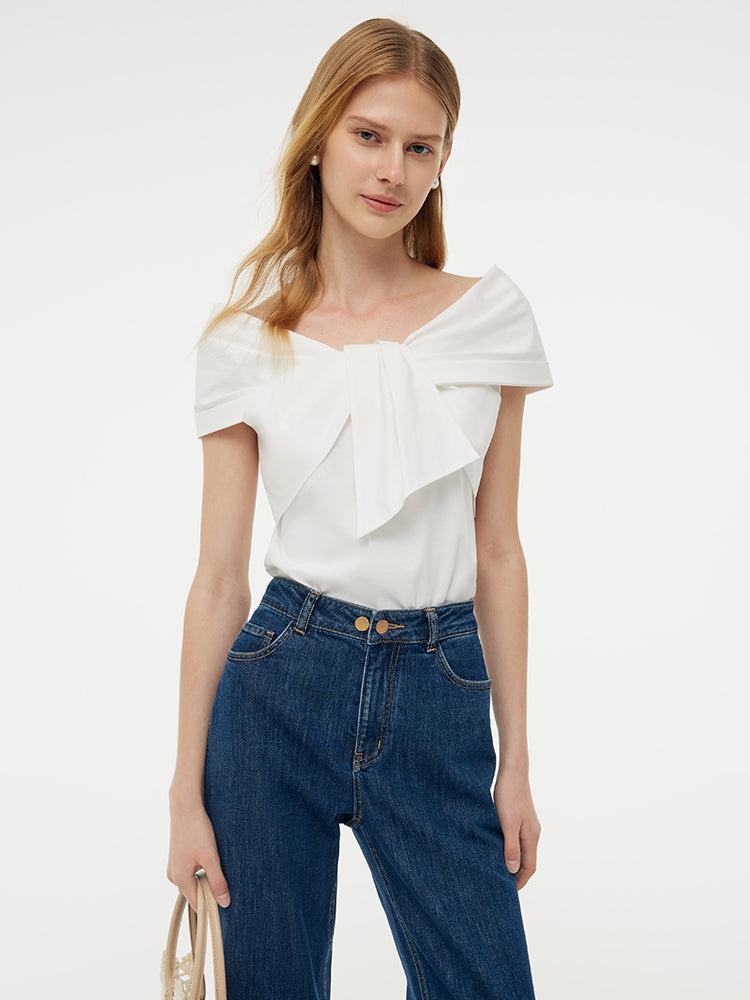100% Cotton Stretch Off Shoulder Women Bow Top Product Image