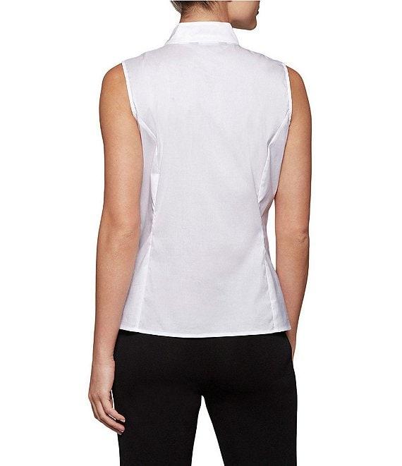 Ming Wang Mandarin Collar Sleeveless Zipper Front Cotton Blend Washable Blouse Product Image