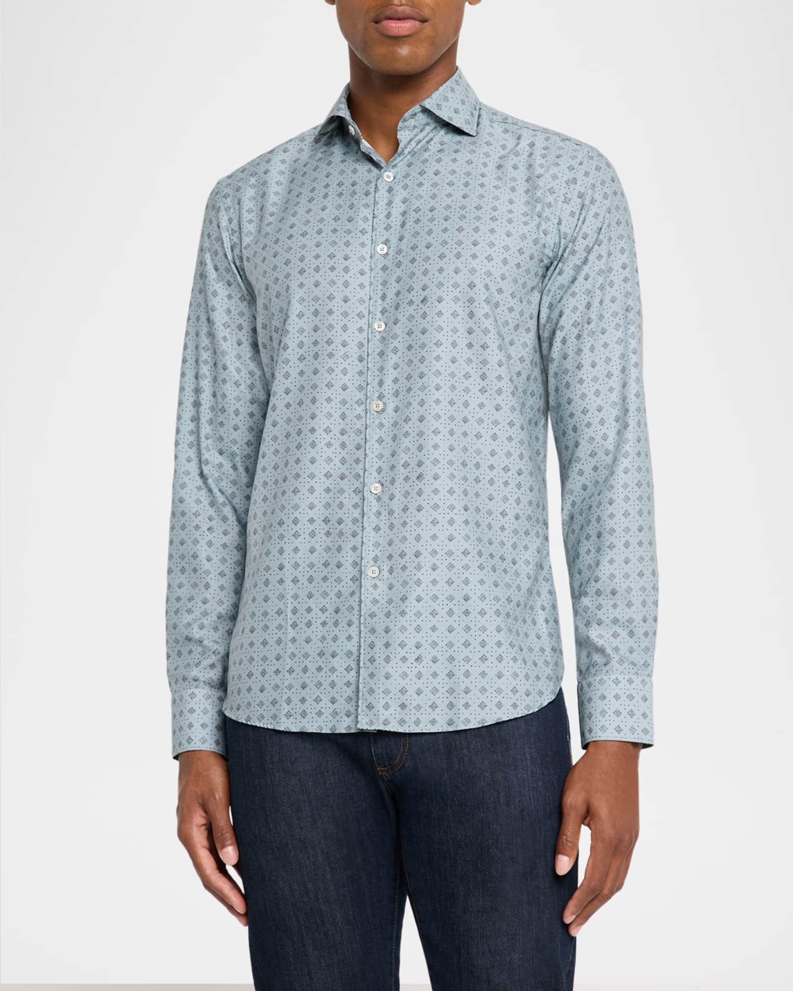 Men's Cotton and Lyocell Geometric-Print Sport Shirt Product Image