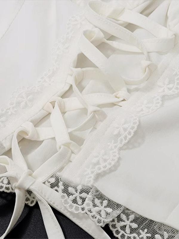 Square Neck Lace Splice Tie Front Tank Top Product Image