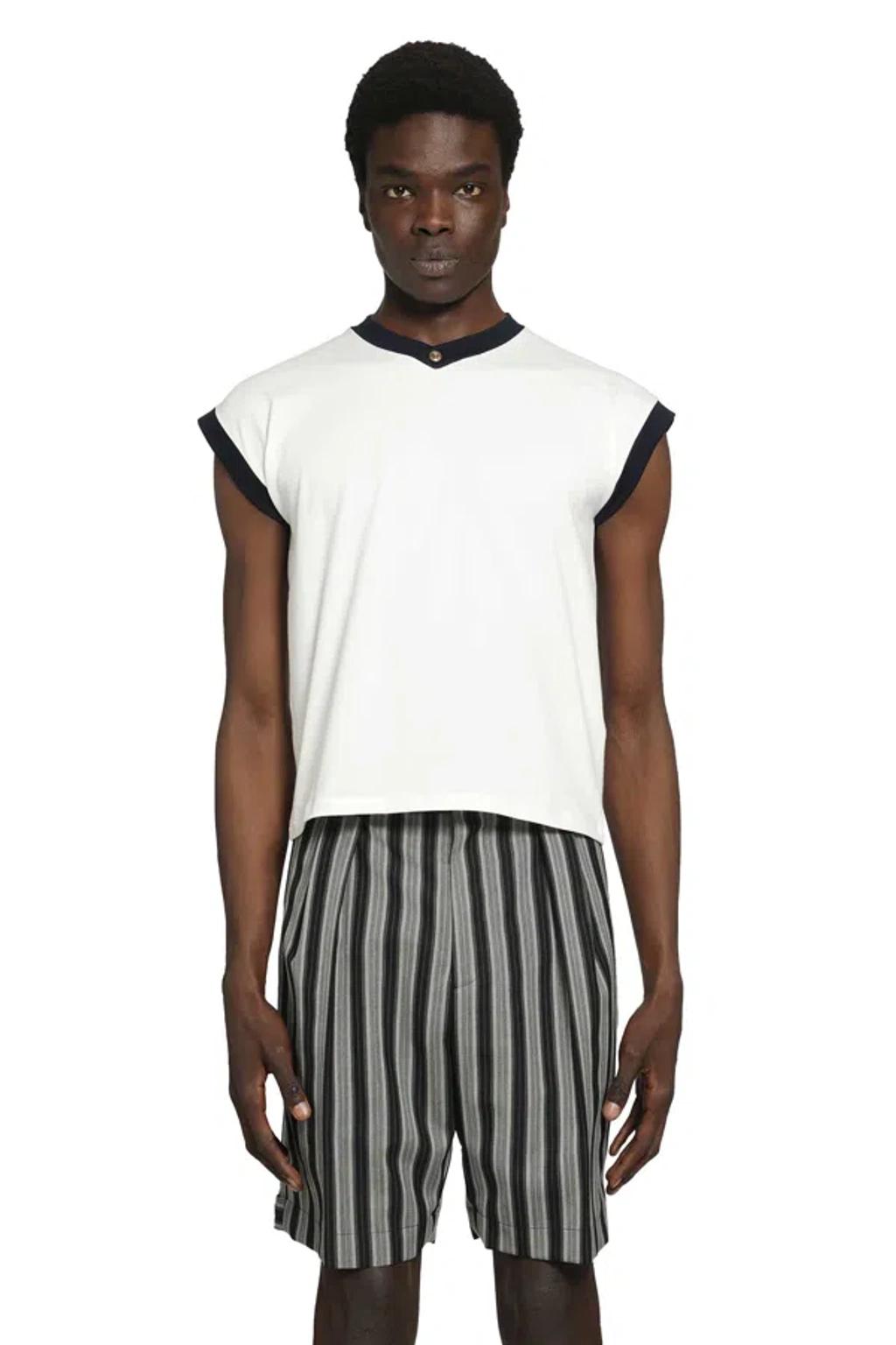 VERSACE Stretch Cotton V Neck Slim Fit T Shirt In White Product Image
