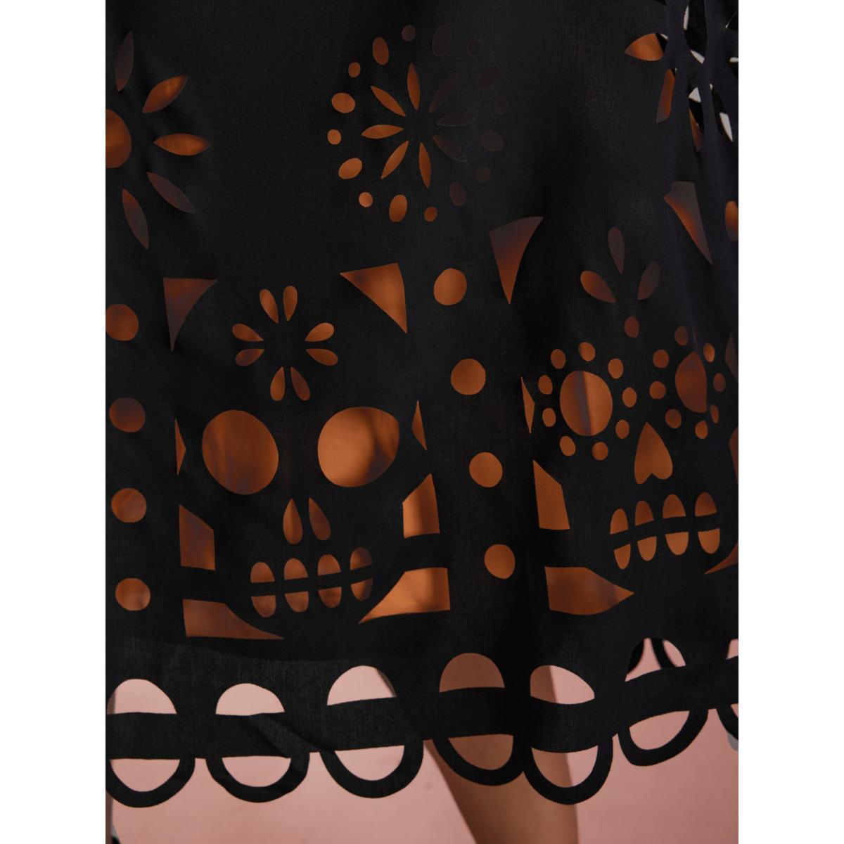 Plus Size Skull Burnout Cami Midi Dress Black Women Playful Contrast Party Curvy Bloomchic 28/5X Product Image