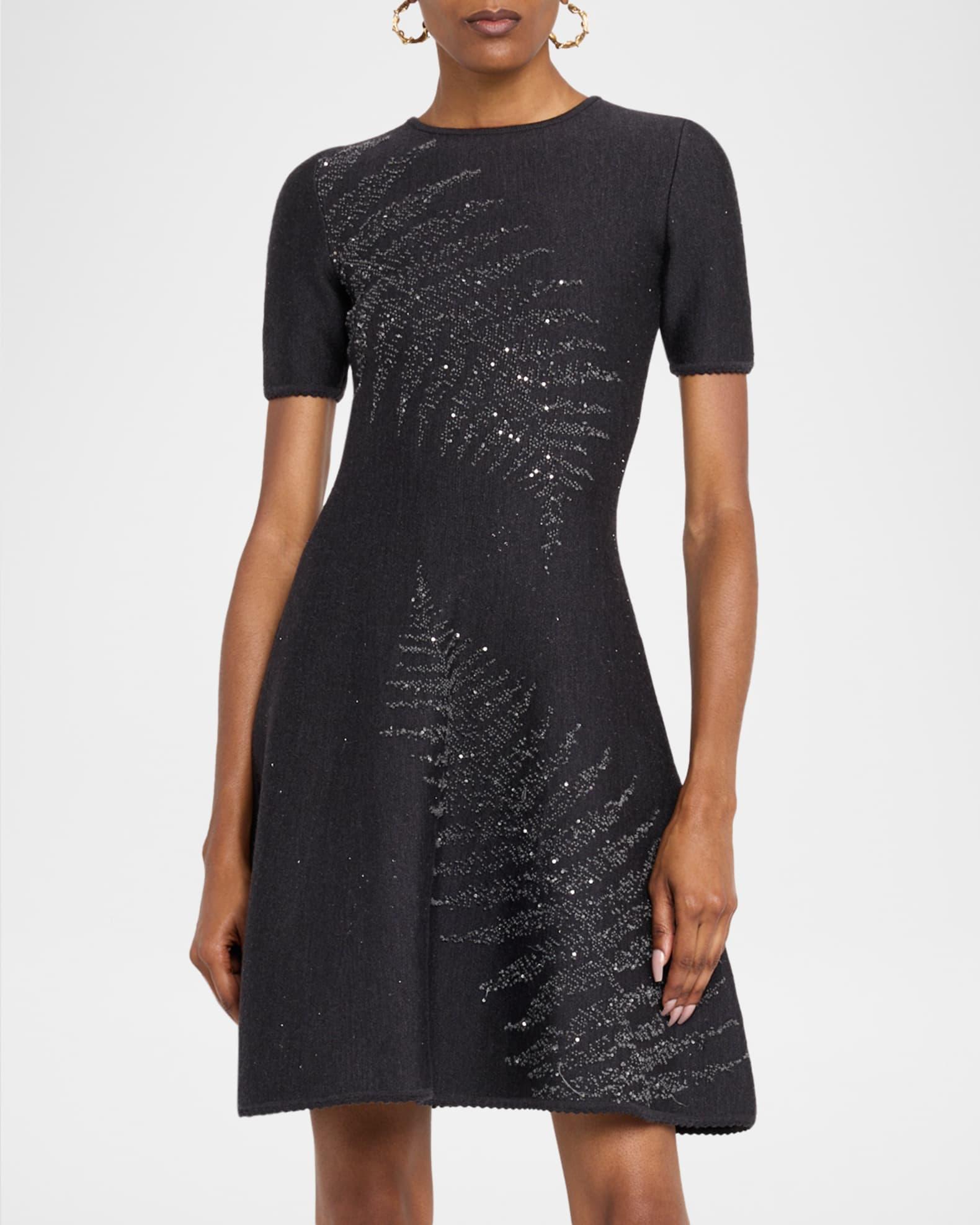 Paillette Fern Short-Sleeve Knit Mini Dress Product Image