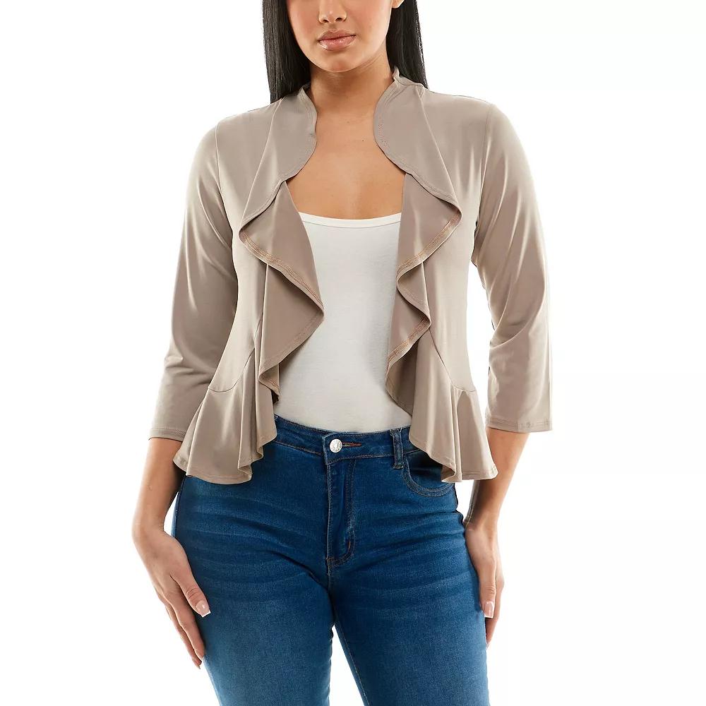 Women's Nina Leonard Chiffon-Back Ruffle Bolero, Size: Large, Mink Product Image