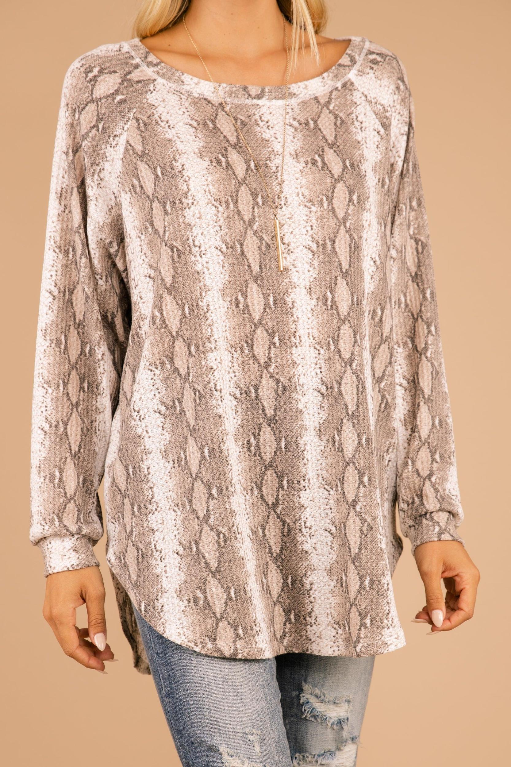 Easy Like Sunday Taupe Brown Snake Print Tunic Female Product Image