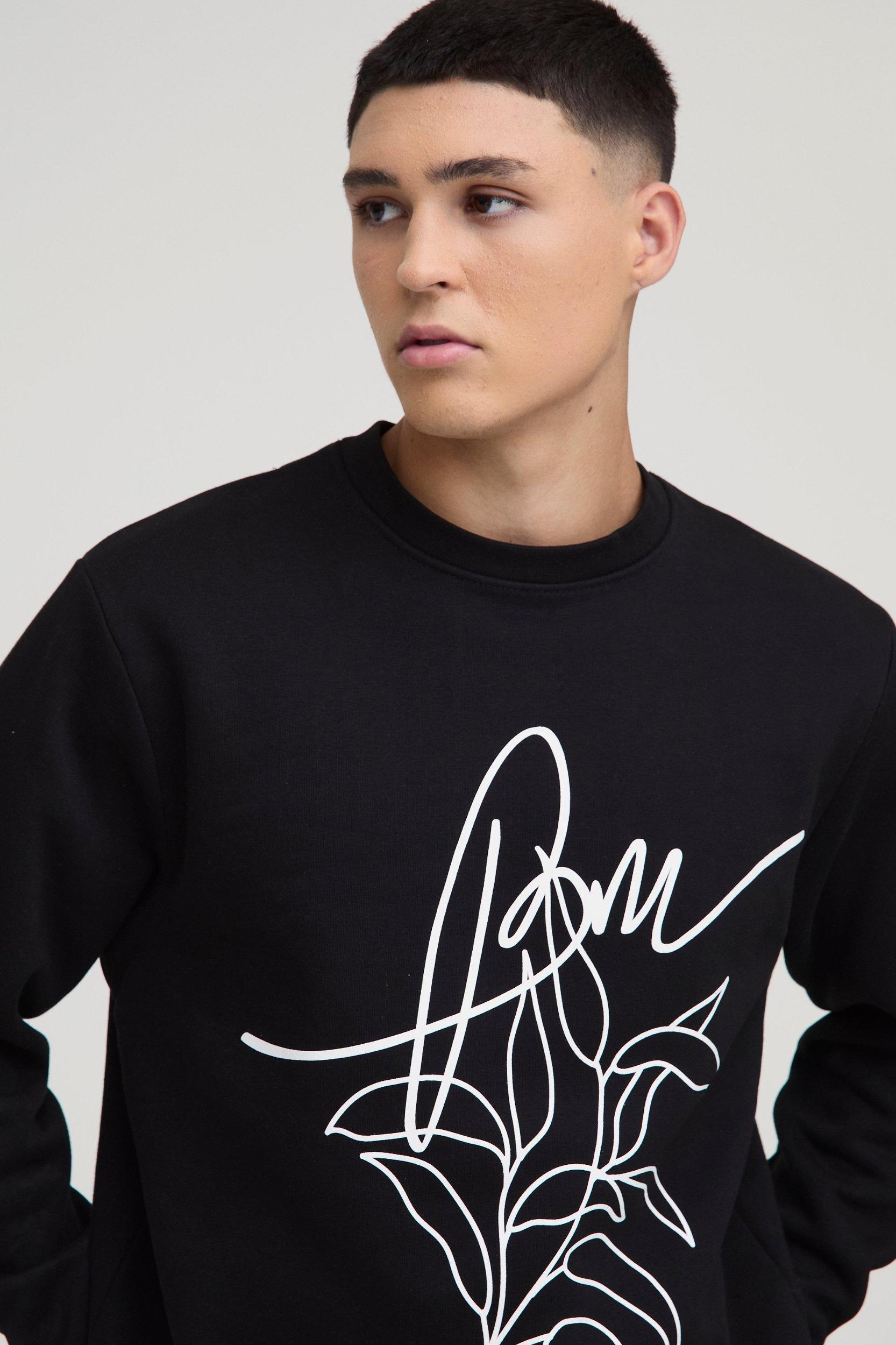 Regular Fit BM Floral Printed Sweatshirt | boohooMAN USA Product Image