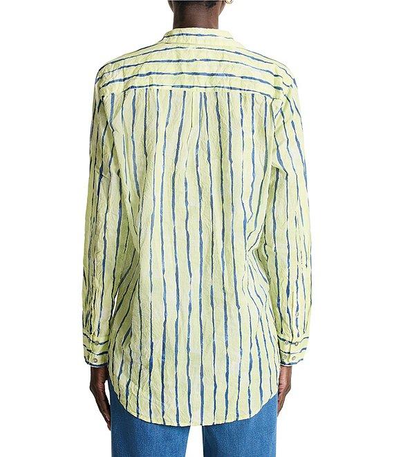 NIC + ZOE Woven Crinkle Watercolor Stripe Button Down Collar Shirt Product Image