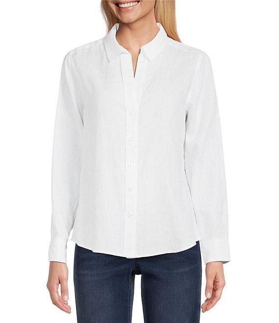 Tommy Bahama Coastalina Linen Point Collar Long Sleeve Button Front Top Product Image