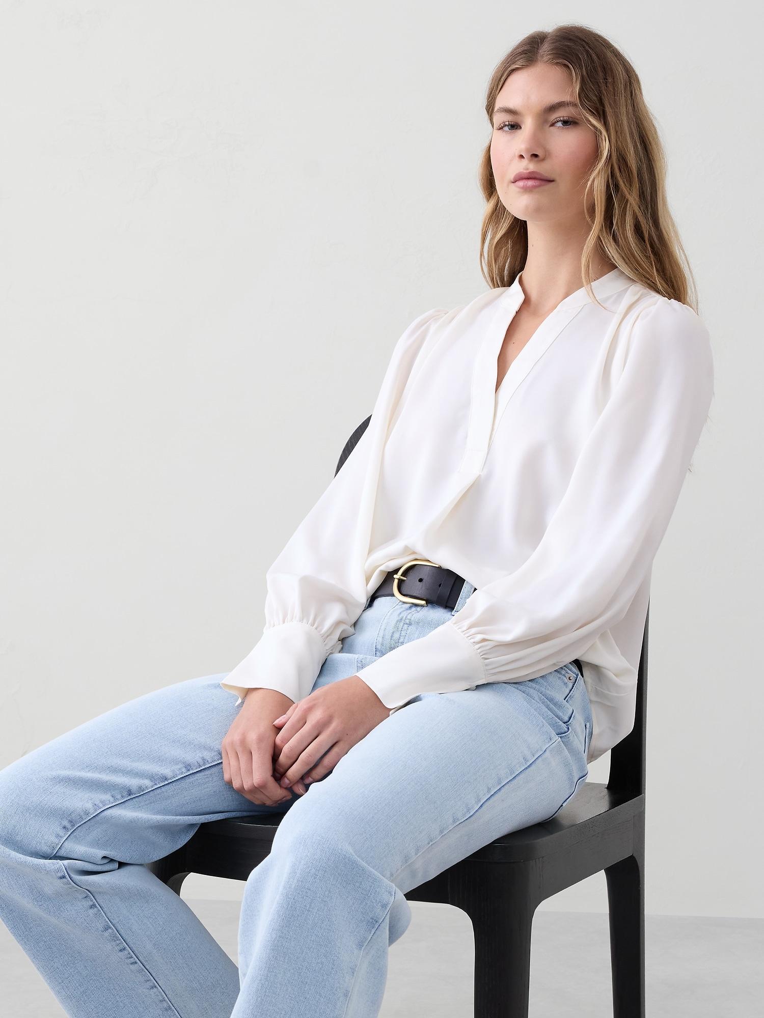 Crepe Volume-Sleeve Blouse Product Image