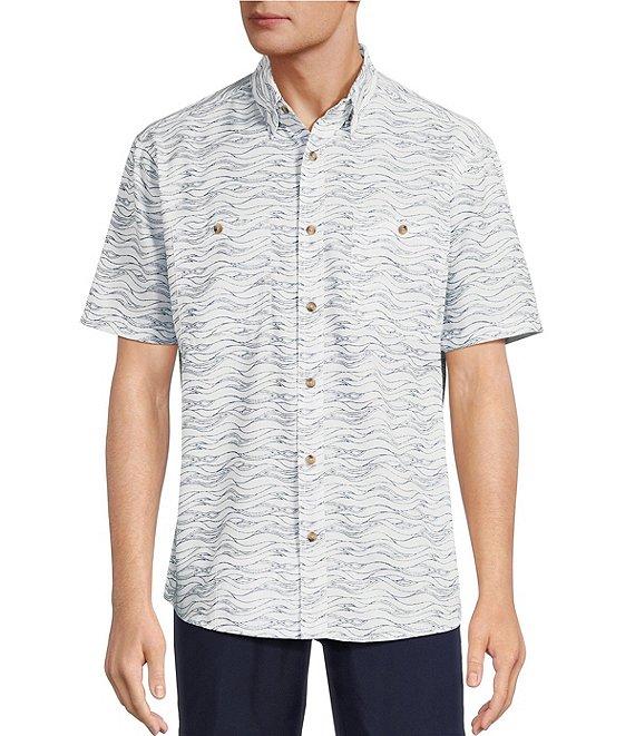 Roundtree & Yorke The Charter Performance Vented Short Sleeve Wave Print Fishing Sport Shirt Product Image