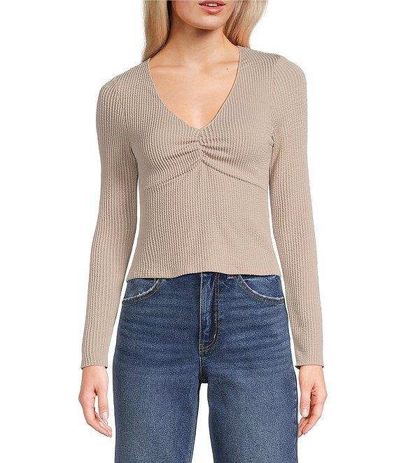 Moa Moa Long Sleeves V-Neck Urban Rib Top Product Image