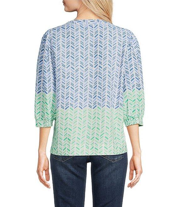 Tru Luxe Jeans Chevron Linen Blend 3/4 Sleeve Popover Product Image