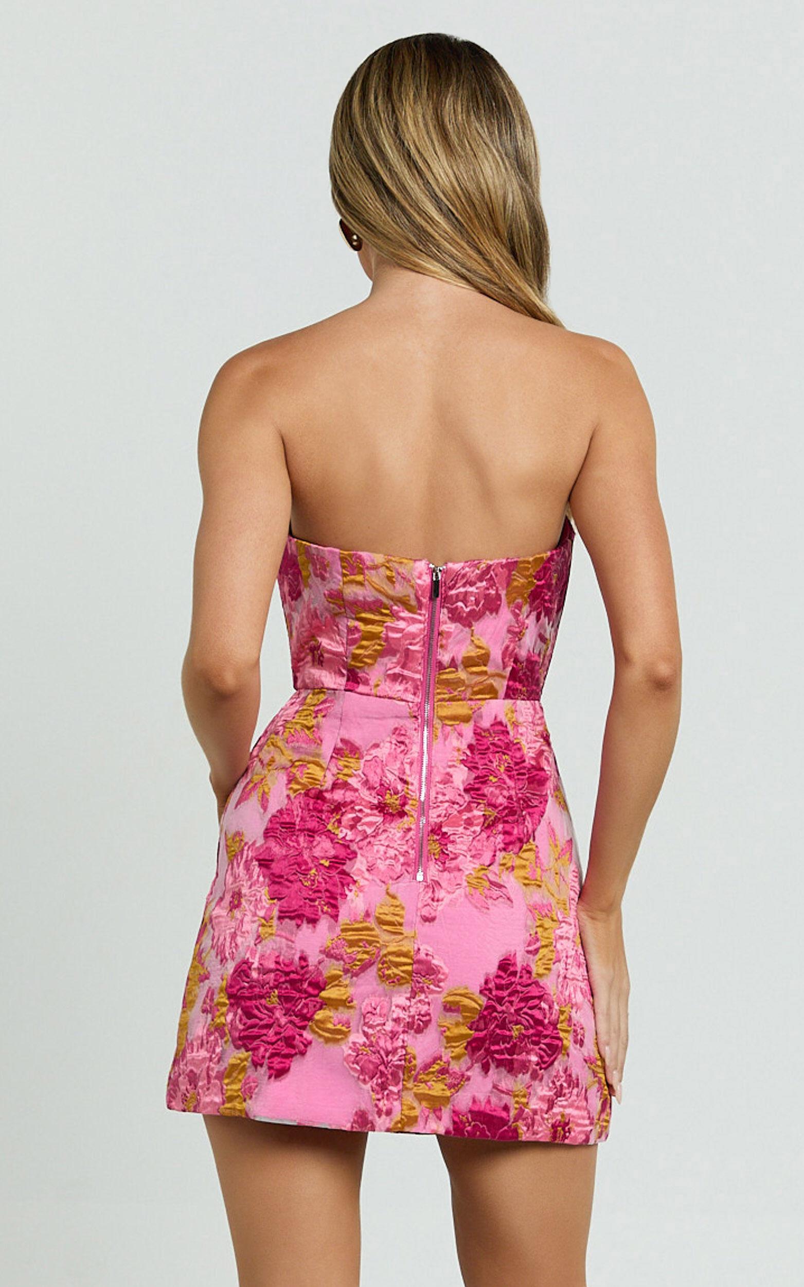 Brailey Mini Dress - Strapless Dress in Pink Jacquard Product Image
