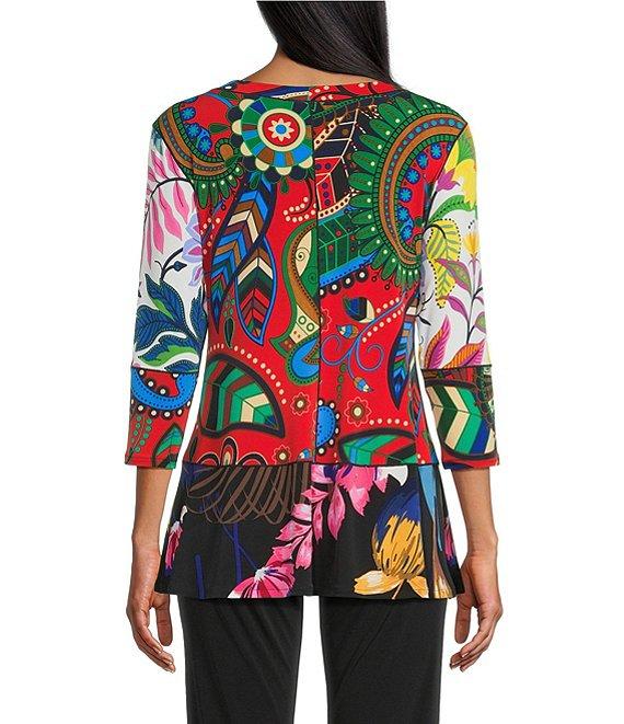 Eva Varro Five Beams Denize Combo Print Crew Neck 3/4 Sleeve Banded Tunic Product Image
