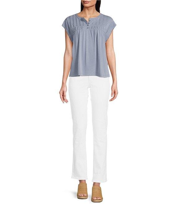 Lucky Brand Knit Crew Neck Short Sleeves Smocked Henley Top Product Image